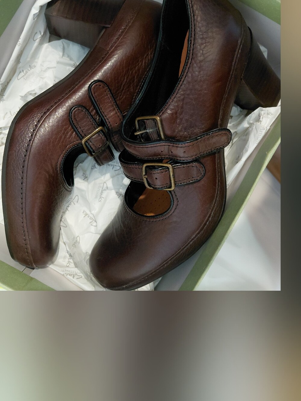 Clarks Brown Leather Double-Strap Mary Jane Loafers